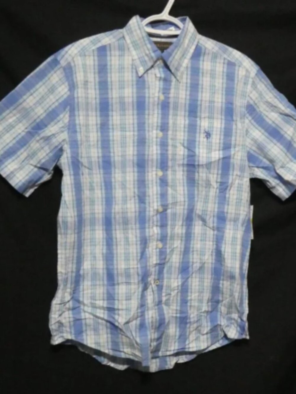 Plaid Button-Up Blue and White Short Sleeve Shirt